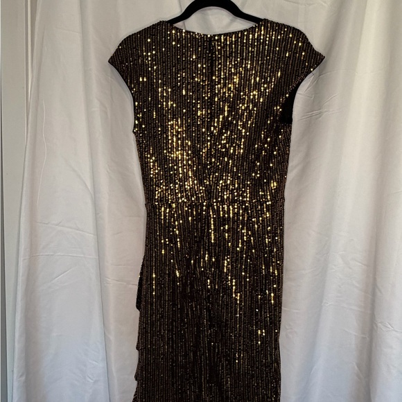Grace Karin Black and Gold Sequin Midi V-neck Bodycon cocktail Dress​ - Picture 2 of 6